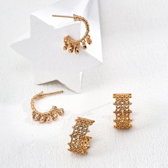 ✨ Artisan Original Gold Lace Filigree Hoop Earrings | S925 Sterling Silver - Picture 7 of 7